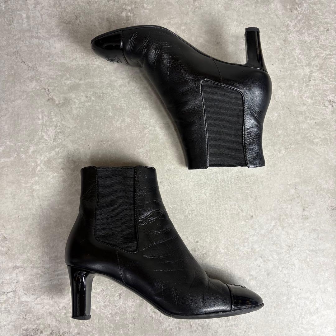 シャネル　CHANEL ココマーク　レザー　サイドゴア　ブーツ　ブラック　38C