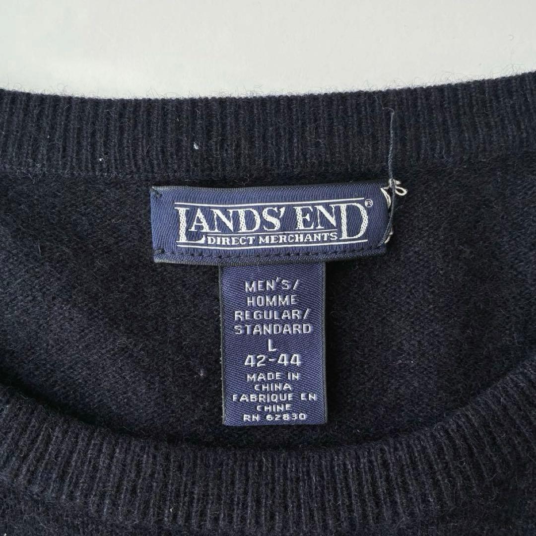 美品 カシミヤ LANDS ENDネイビー ニット クルーネック セーター L