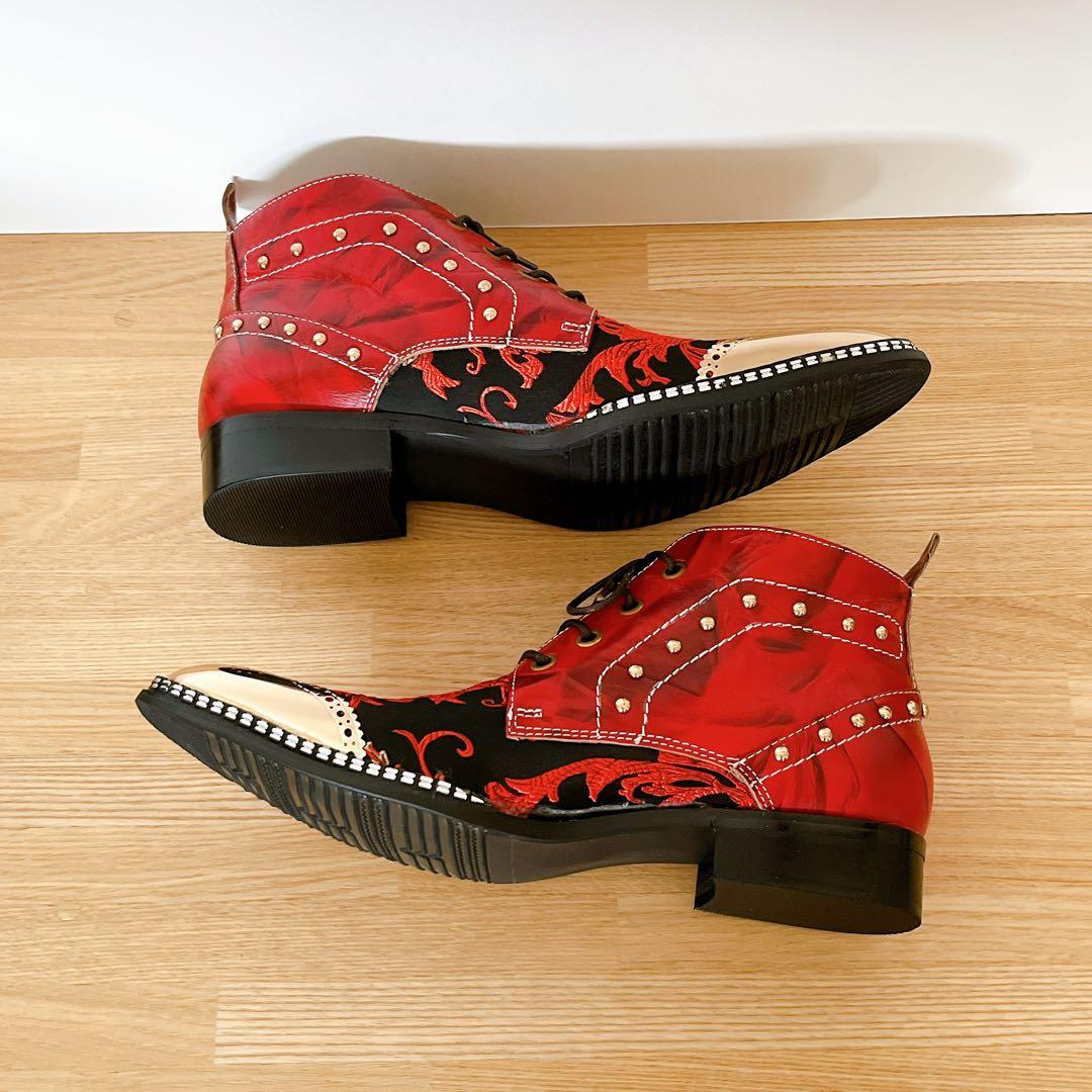 Rui Landedメンズ アンクルブーツ メタルトゥ 刺繍付き 26.5cm