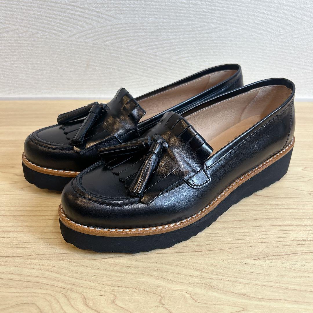 【美品】ボントレ 厚底 タッセル ローファー レザー ブラック 本革 37