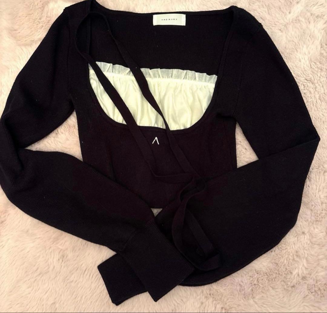トップス andmary Mew frill tops black