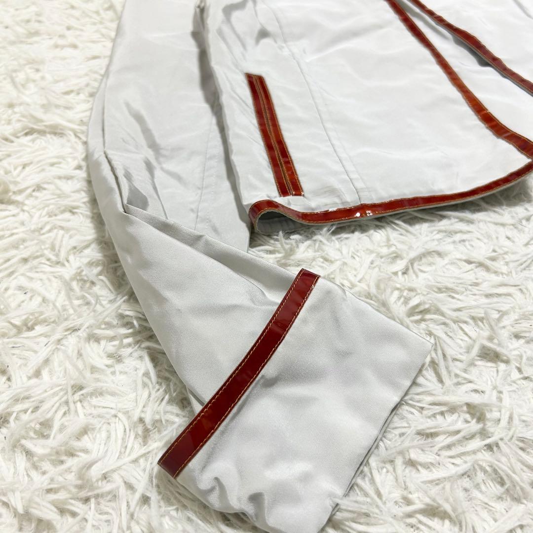 13429 CHANEL パテントレザーパイピングノーカラージャケット