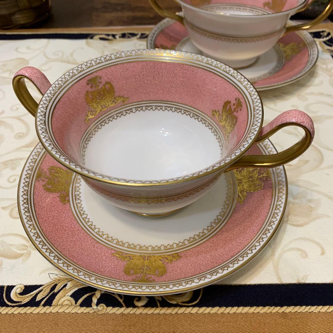 ウェッジウッド コロンビア　パウダー　ピンク　スープカップ＆ソーサー　3客