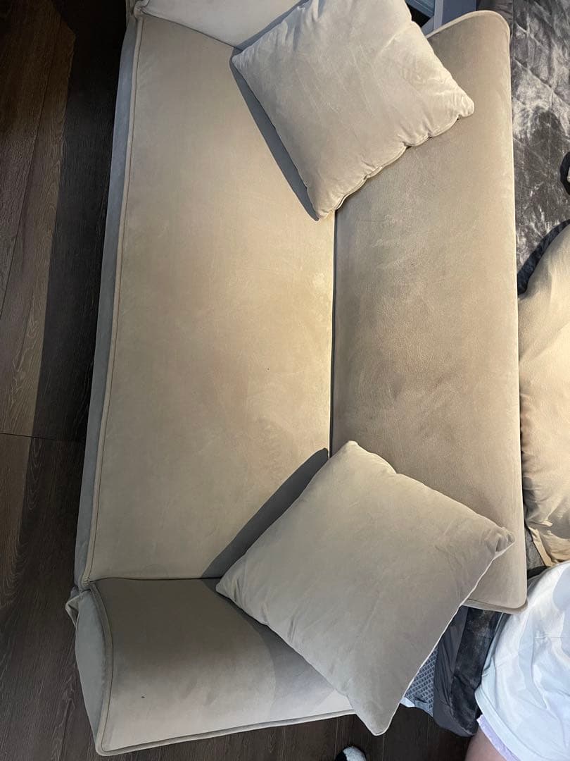 ベージュ ベルベット風 2人掛けソファLOWYA ロウヤ ソファベッドセット