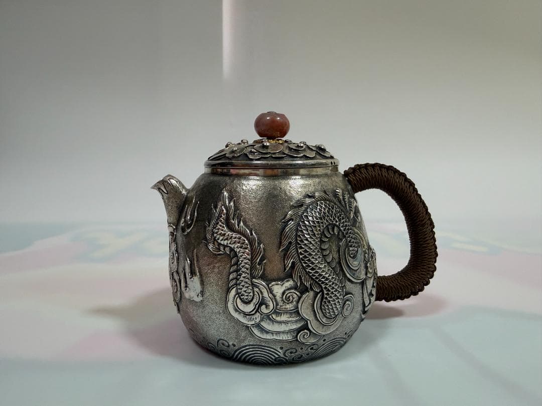 純銀製 龍文彫り 急須 銀瓶 煎茶道具
