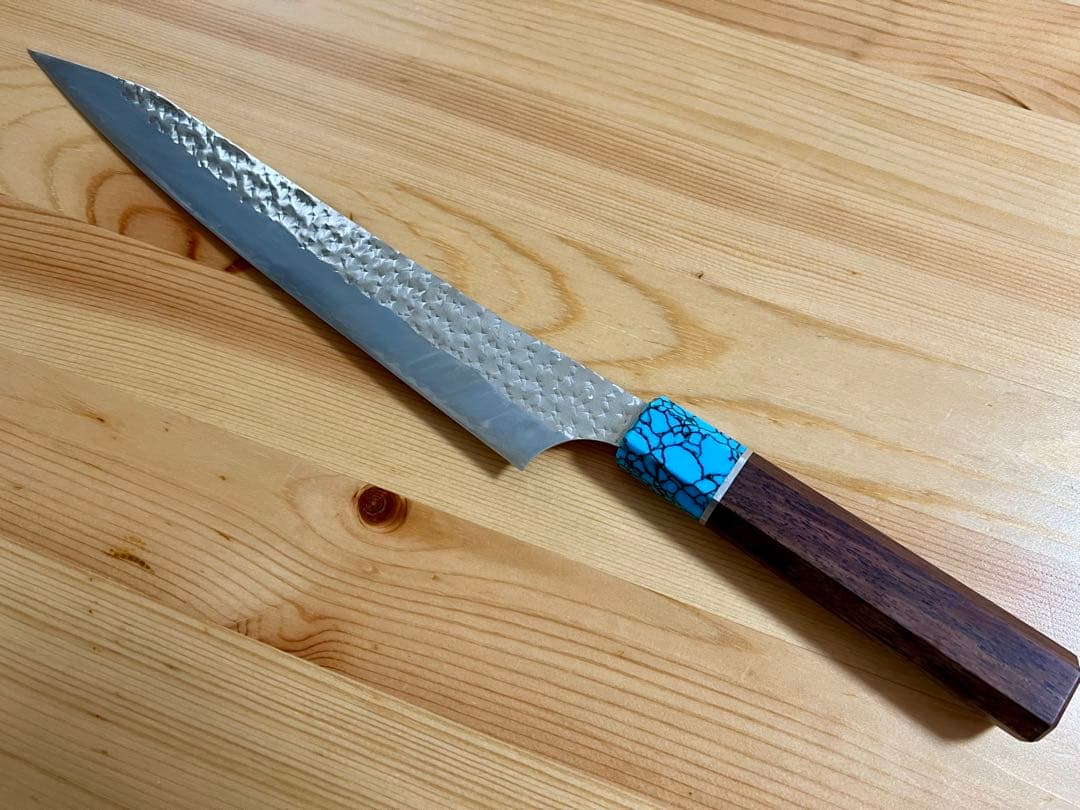 黒崎優 「閃光・鋭」筋引き包丁 240mm ウエンジ柄 ターコイズ桂