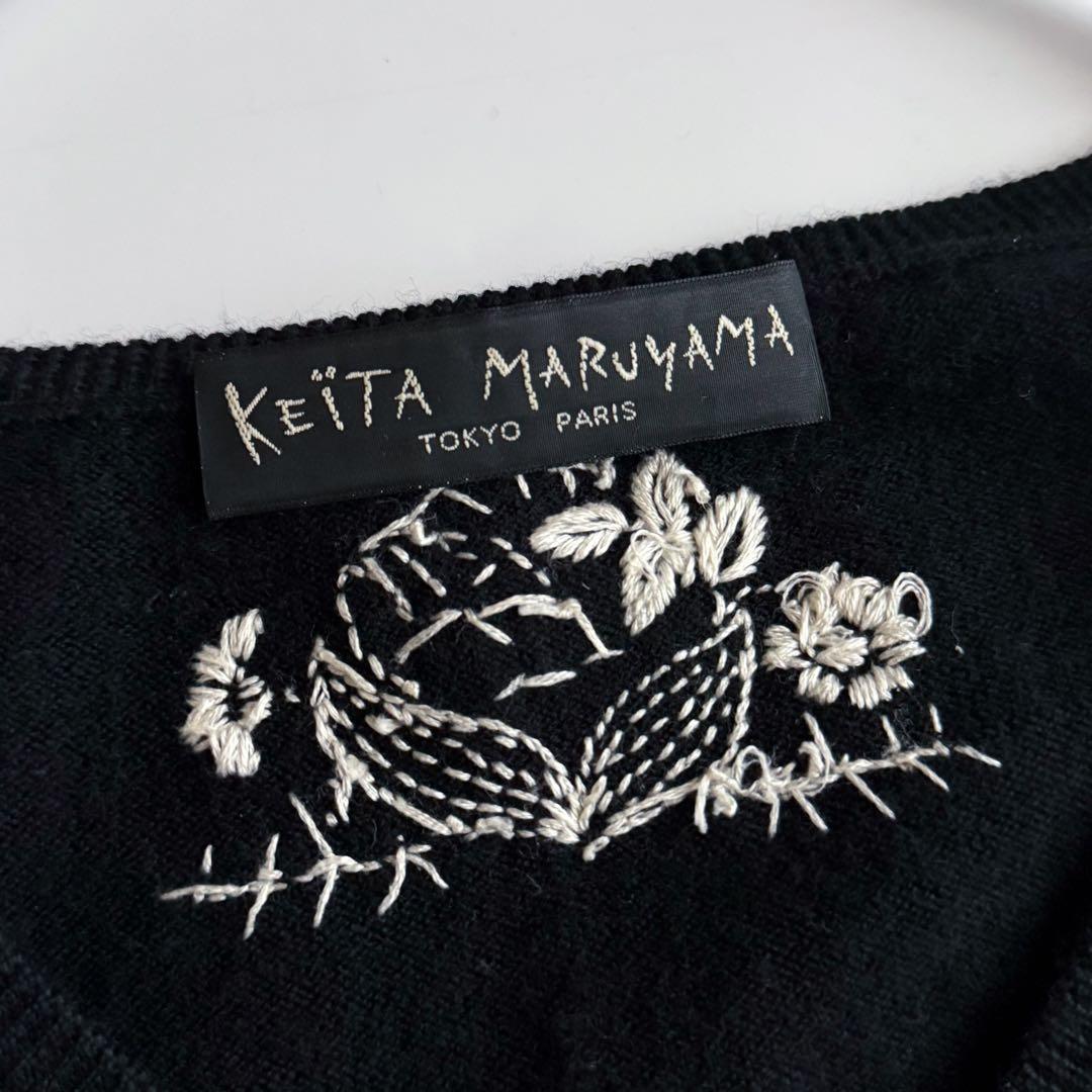 ケイタマルヤマ ウールカシミヤ ニット カーディガン 花刺繍 黒 1 フラワー