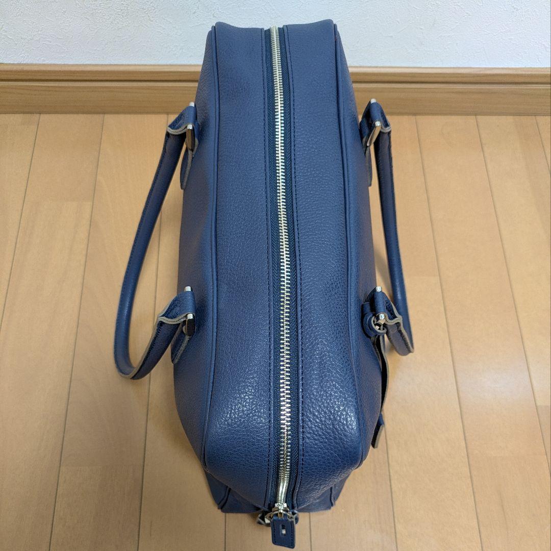 madam H マダムエイチ本革レザー ボストンバッグ ネイビー青系 シボ革