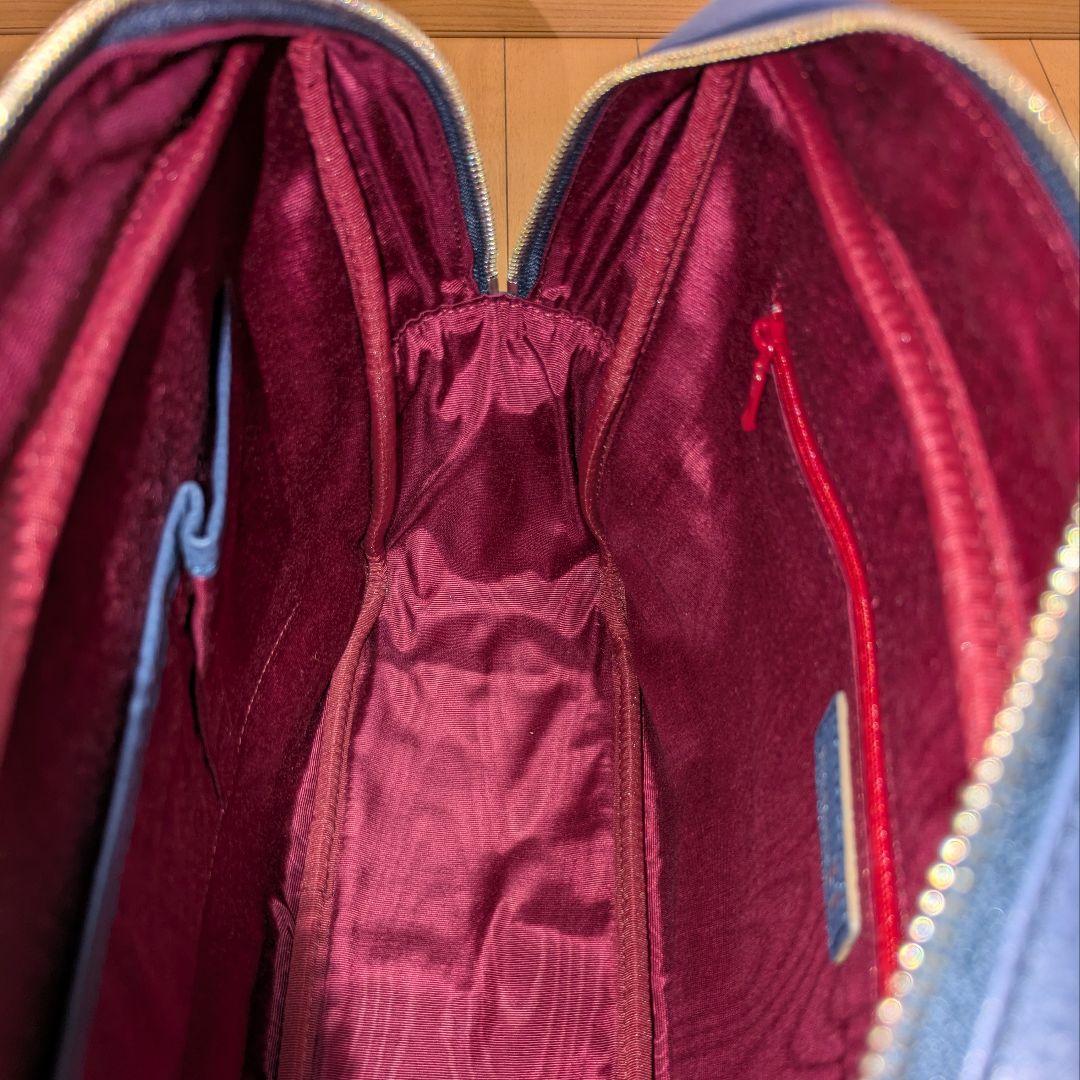 madam H マダムエイチ本革レザー ボストンバッグ ネイビー青系 シボ革