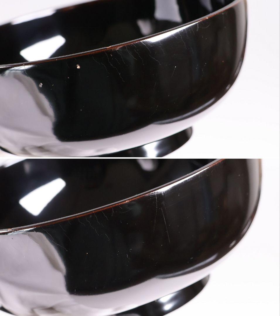 【CM412】天然木漆塗 加賀蒔絵 蓮と野菜金蒔絵 黒煮物椀 三客 漆器 昭和期