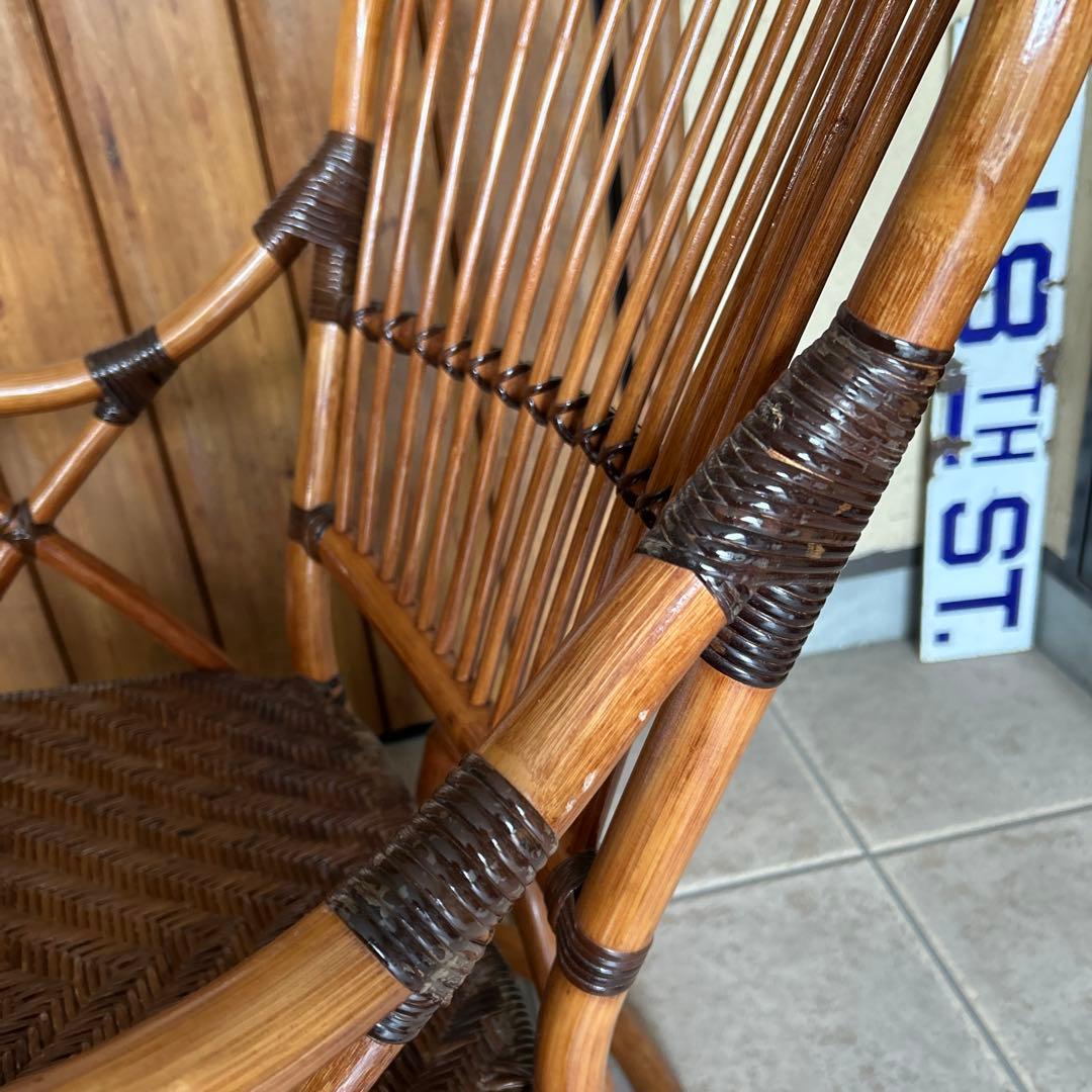 【希少】カザマ Kazama ヴィンテージ ラタン アームレスト付チェア