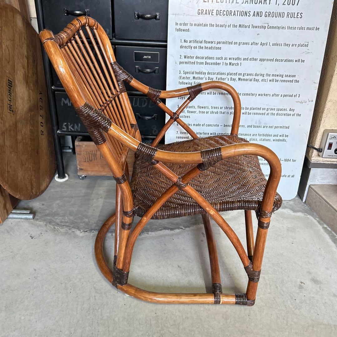 【希少】カザマ Kazama ヴィンテージ ラタン アームレスト付チェア