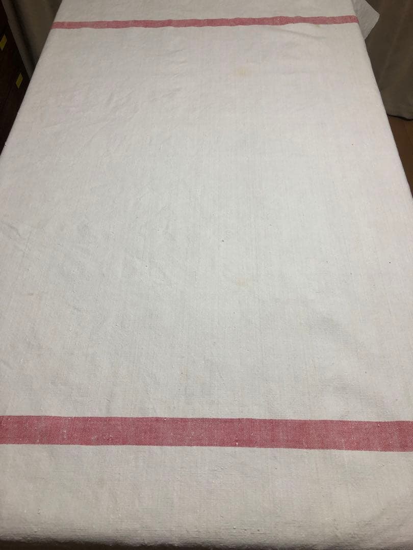 アンティーク　フランス　リュスティックなシャンブル麻大判テーブルクロス　839g