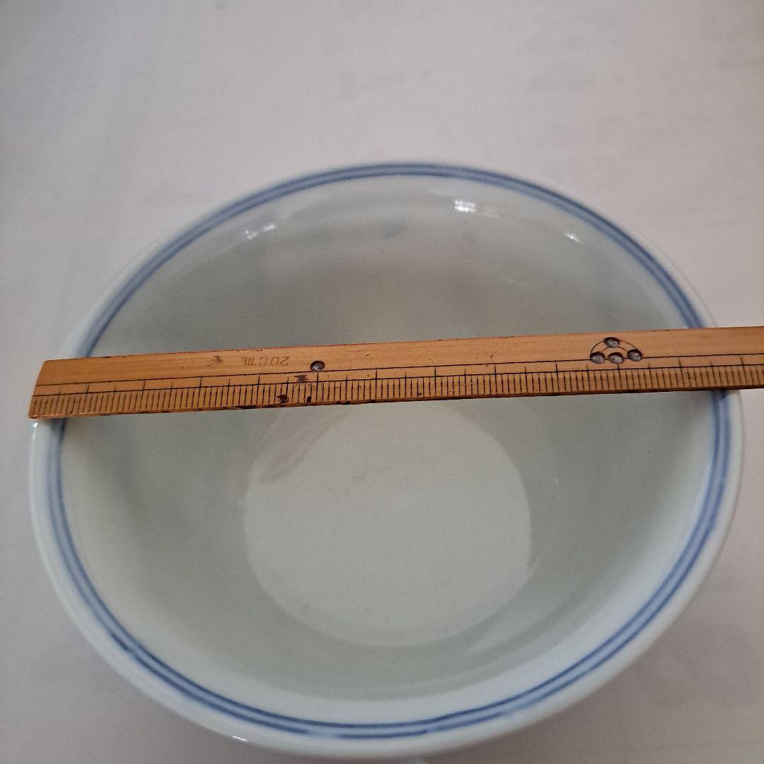 江戸中期　盛化年　薄焼　反縁　白磁椀　染付青磁　縦三割文　古伊万里染付