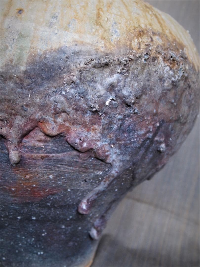 最上位作★岡見周二《師：古谷道生》★【窯変】伊賀壺★共箱・布