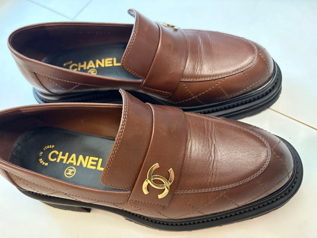 【CHANEL】シャネル　ローファー　23A 厚底　茶色　ブラウン　37.5