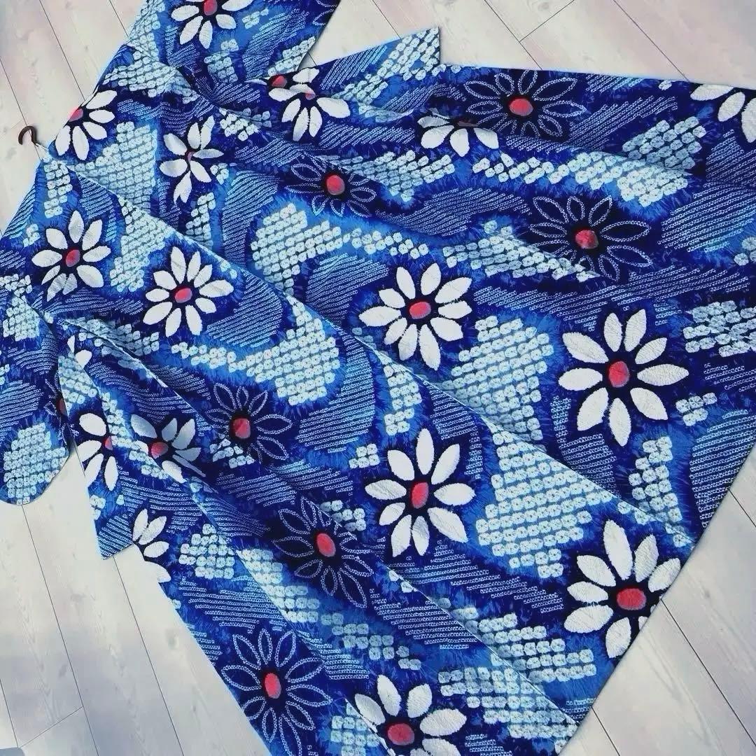 うさぴよ☆ 有松鳴海絞り浴衣　蜘蛛絞り浴衣　未使用　絞り浴衣　N150