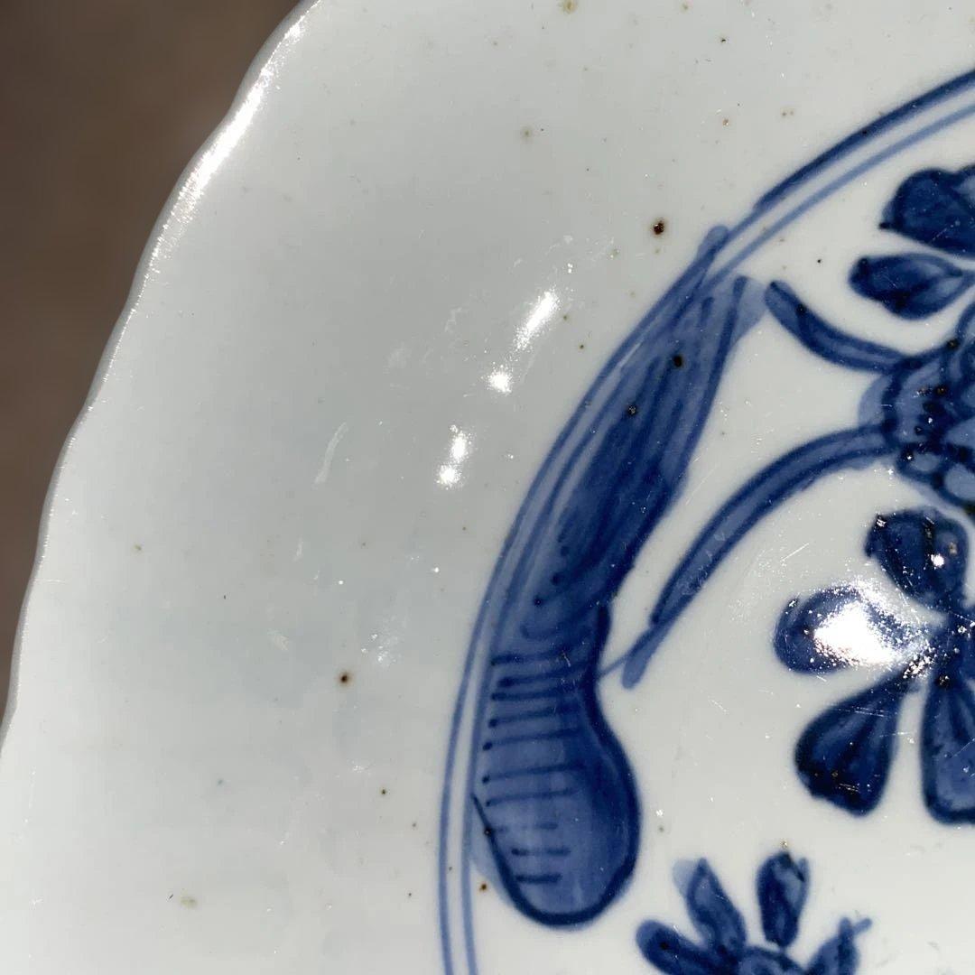 古染付　鳥草花文　7寸皿　明末清初期