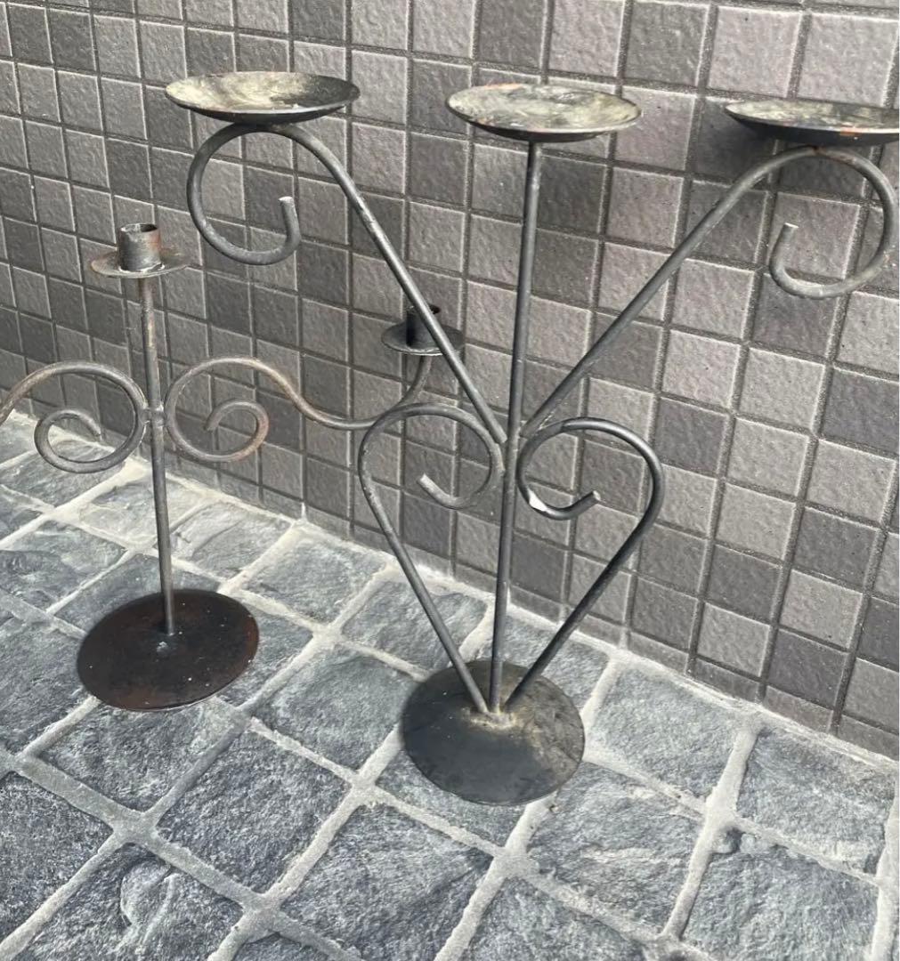 希少　35年ヴィンテージ 鉄製　キャンドルスタンド　黒　ディスプレイスタンド