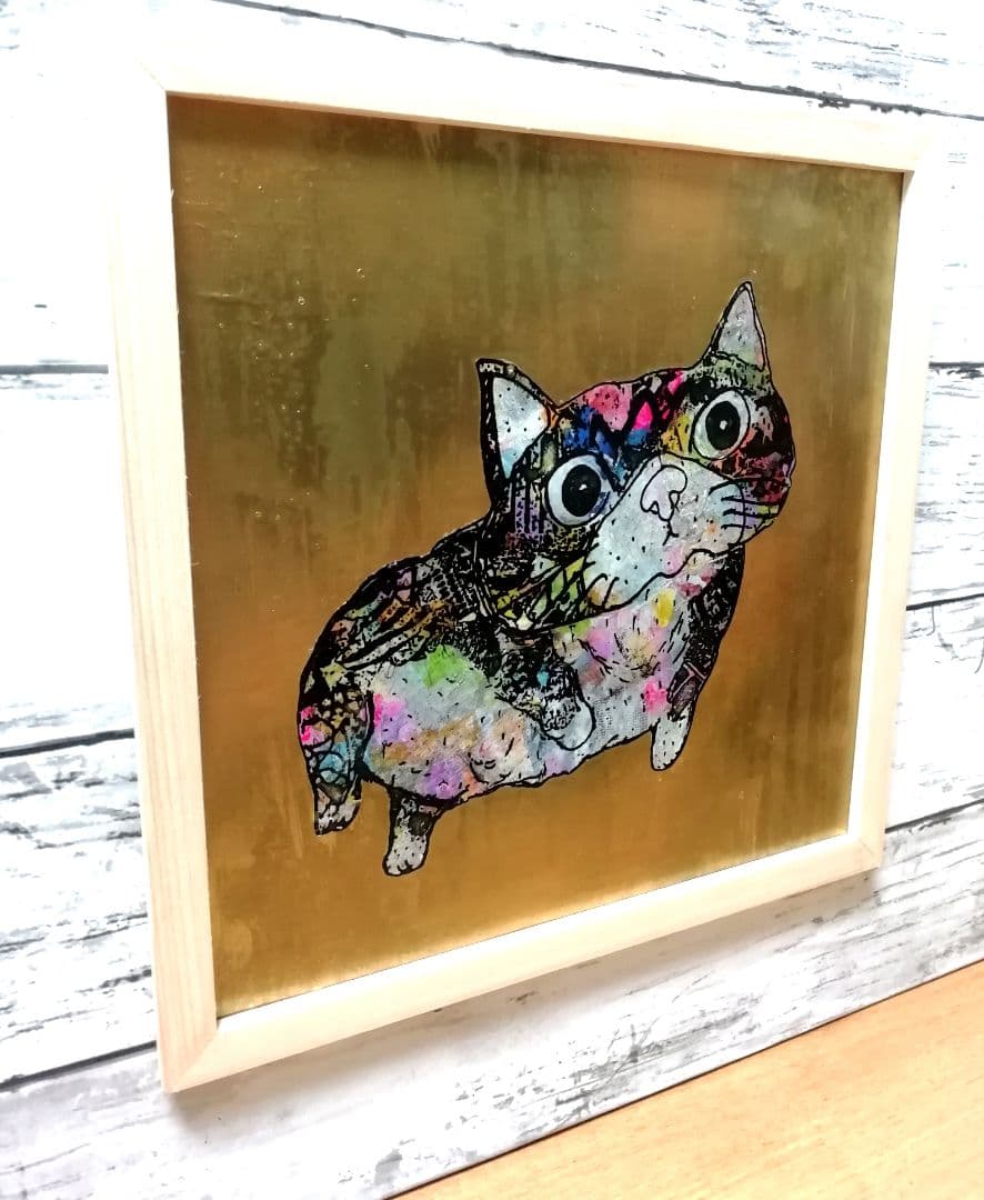 売約済み　依頼者優先作品2 猫の額付き銅版画6 プカプカ猫