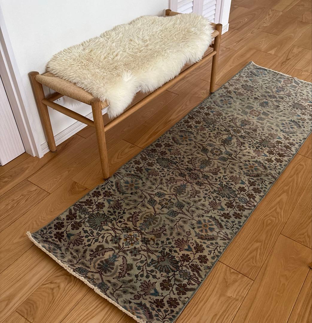 トルコ　ヴィンテージラグ　ランナー　ブルーグリーン193×63