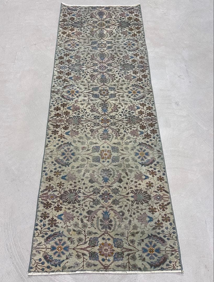 トルコ　ヴィンテージラグ　ランナー　ブルーグリーン193×63