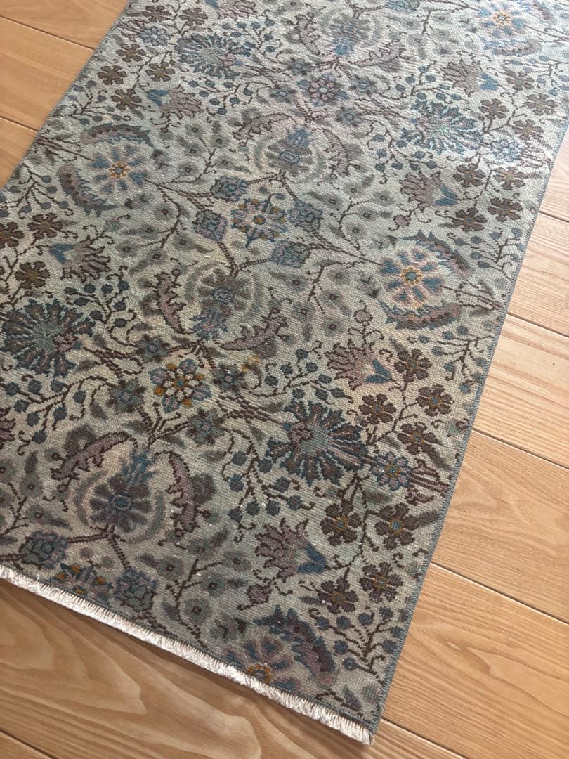 トルコ　ヴィンテージラグ　ランナー　ブルーグリーン193×63