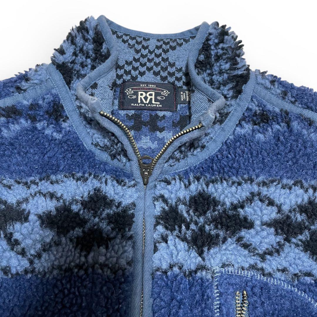 RRL フリースベスト M ネイティブ柄 ブルー ラルフローレン ポーラテック