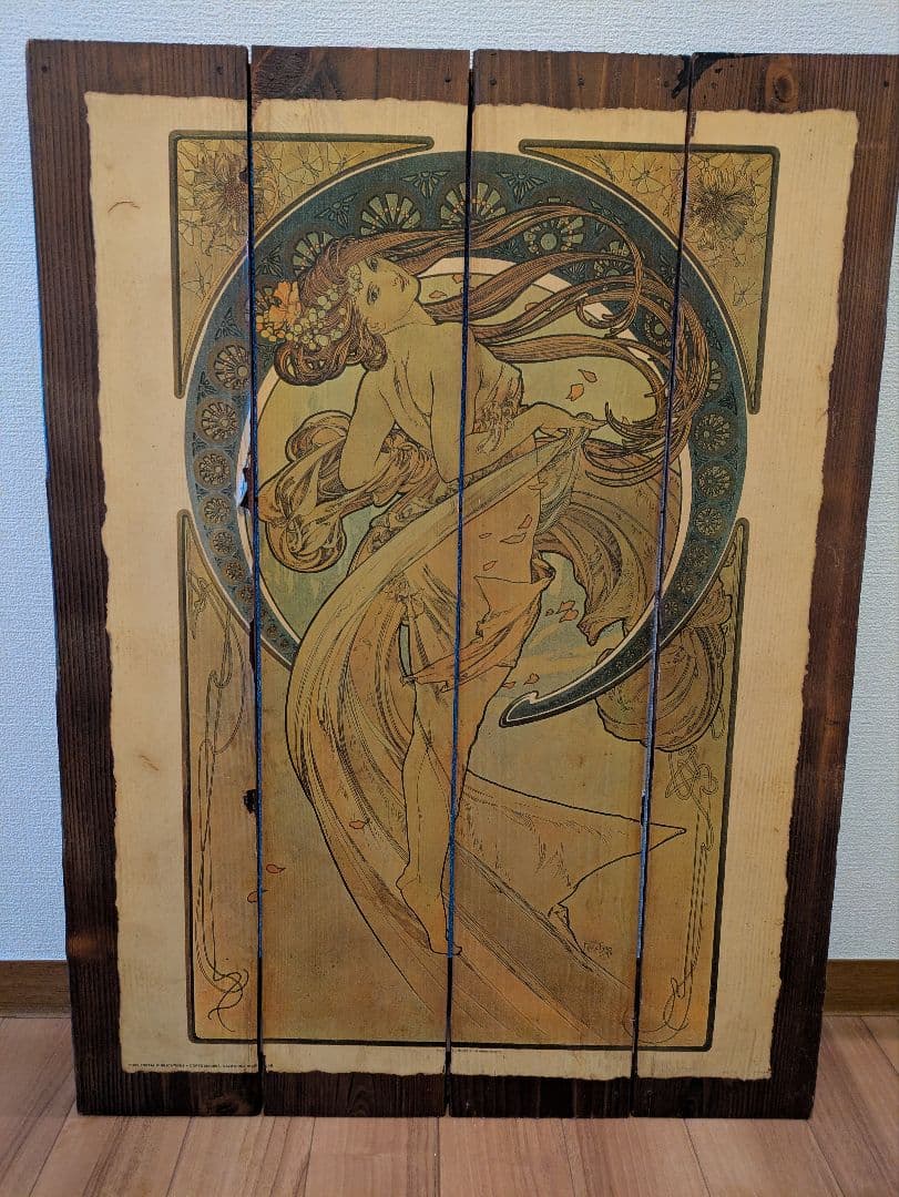 希少アルファンスミュシャ杉板プリントアンティークインテリア　1975年アメリカ製