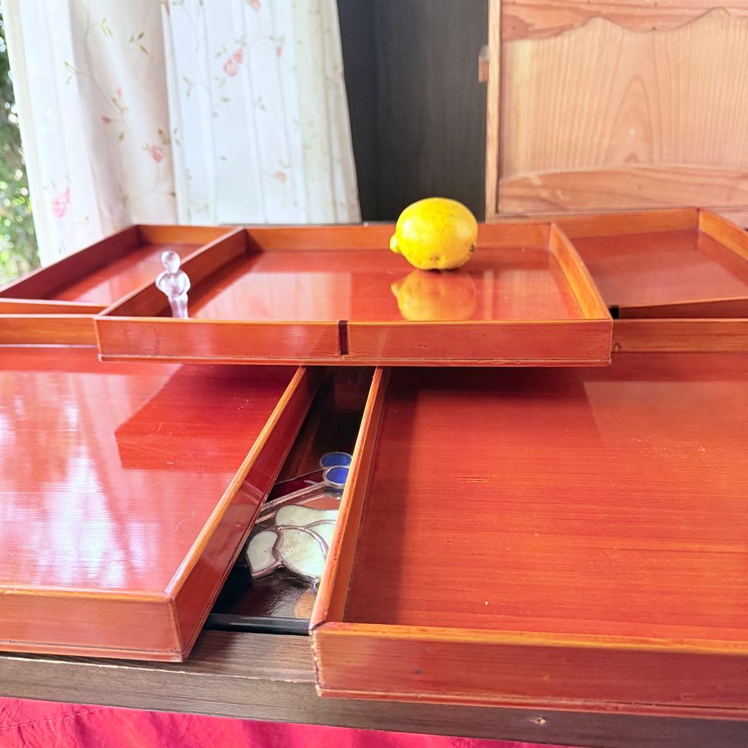 迎春感謝‼️キャラメル色‼️JAPAN 飛騨春慶塗飴色「胴張り御膳」5客木箱入