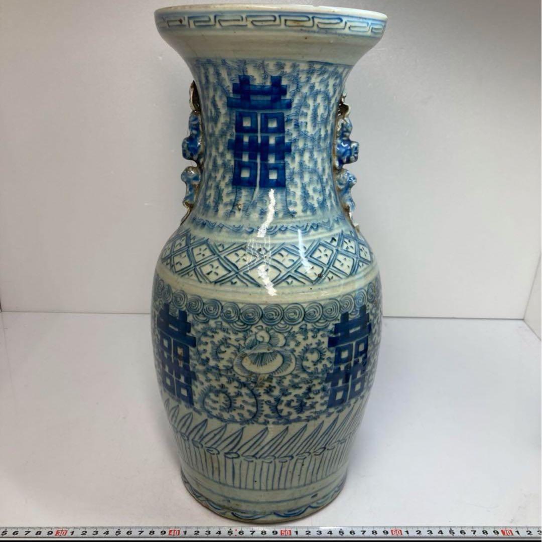 中国清時代　青花双喜大花瓶　高さ43cm