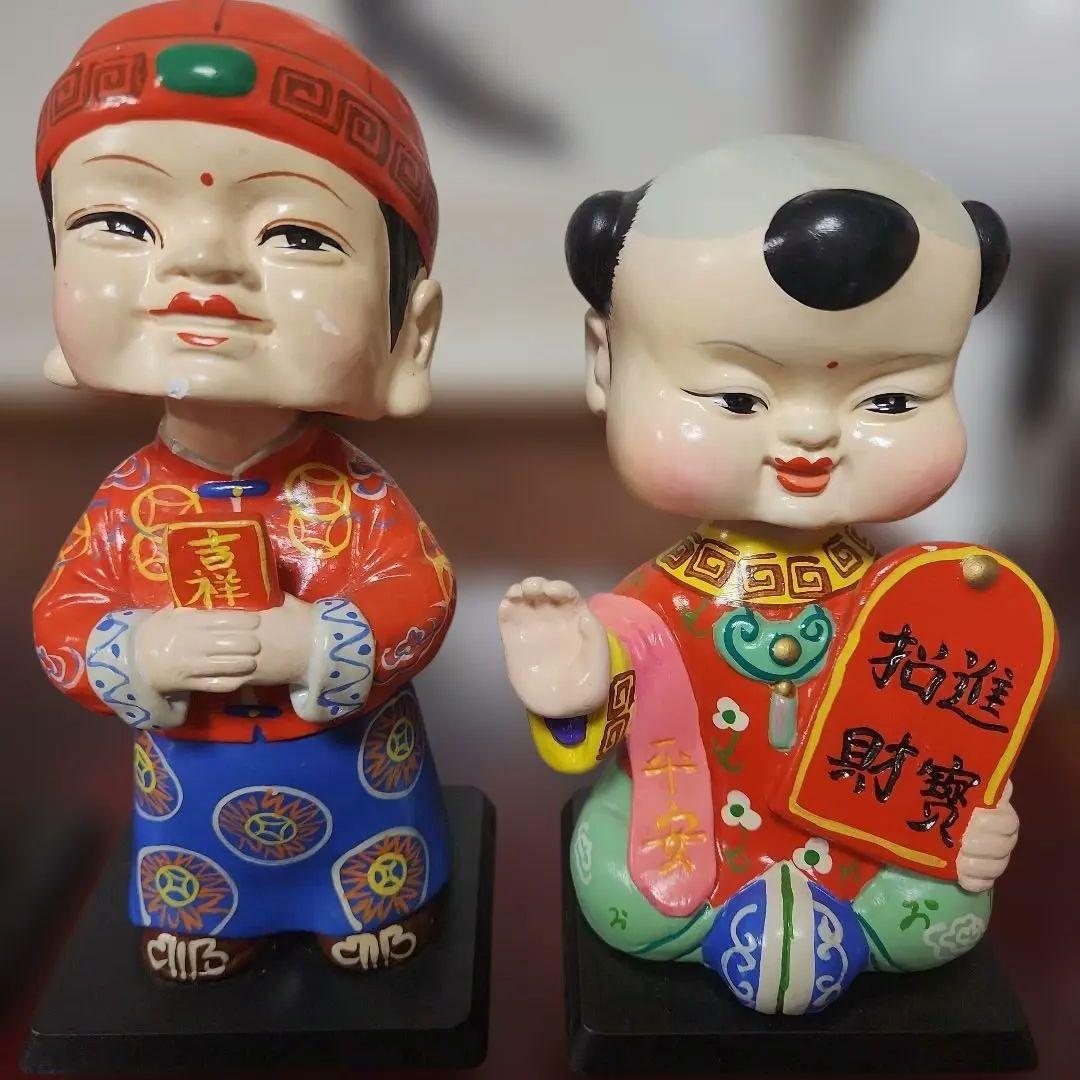 中国風 子供の陶器置物 4点セット