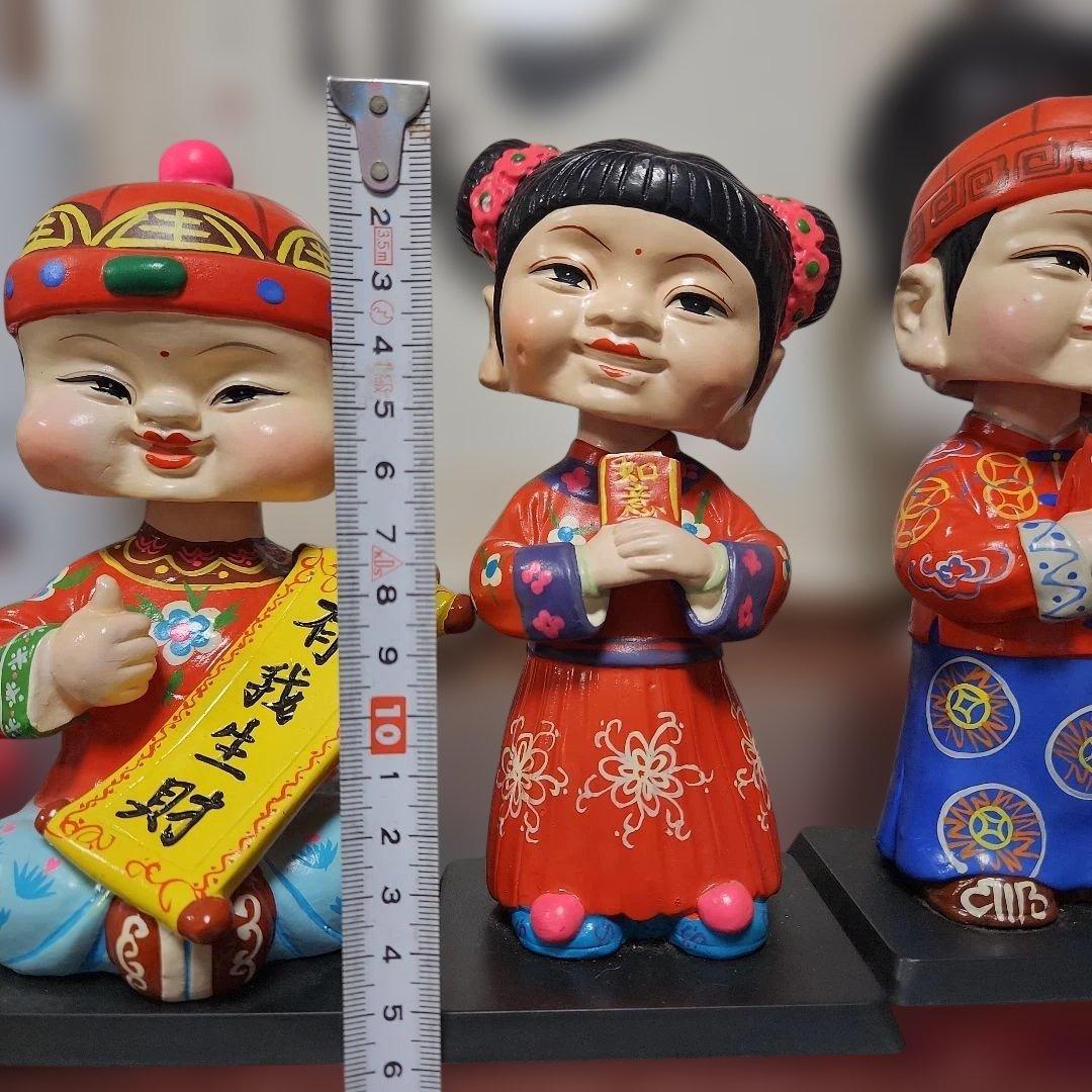 中国風 子供の陶器置物 4点セット