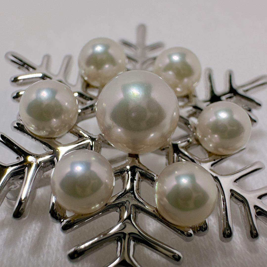 MIKIMOTO ミキモト あこや真珠 雪の結晶 スノークリスタル ブローチ