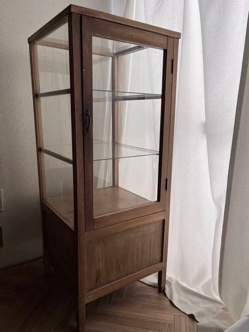 古家具 ガラスケース パンケース ショーケース 5面 アンティーク キャビネット
