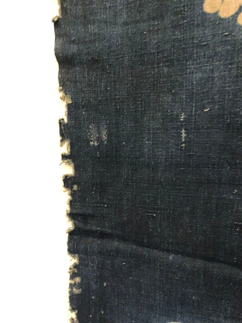 藍染筒描き三巾加賀のれん時代物木綿古布　ソ-182