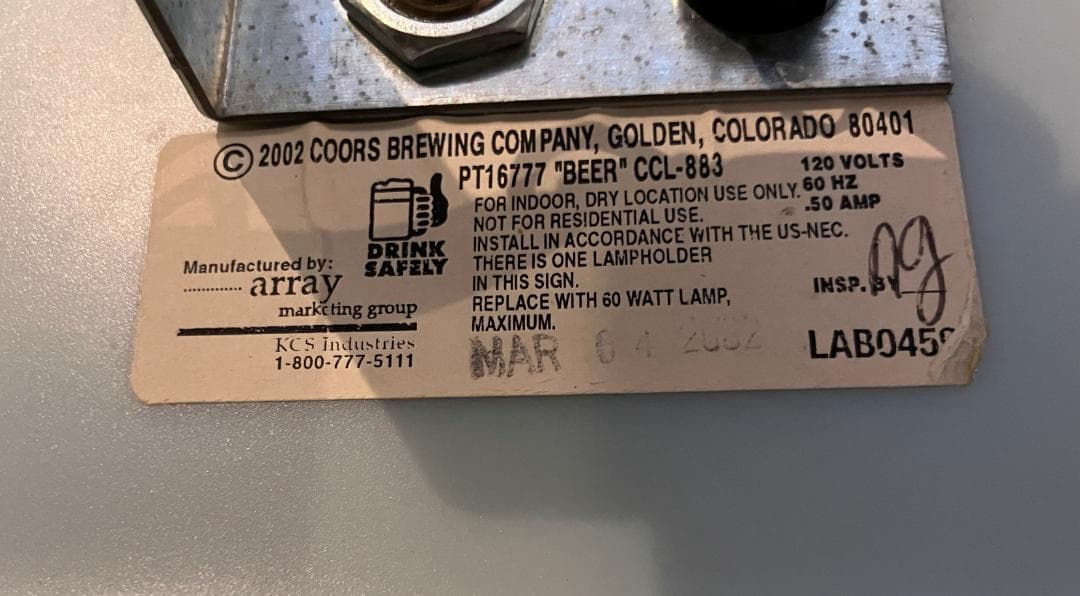 Coors Light ランプ 2002年 プールバーライト Bud Light
