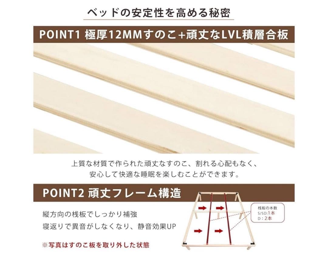 【新品】ベッドフレーム シングル すのこベッド 天然無垢パイン 耐荷重200kg