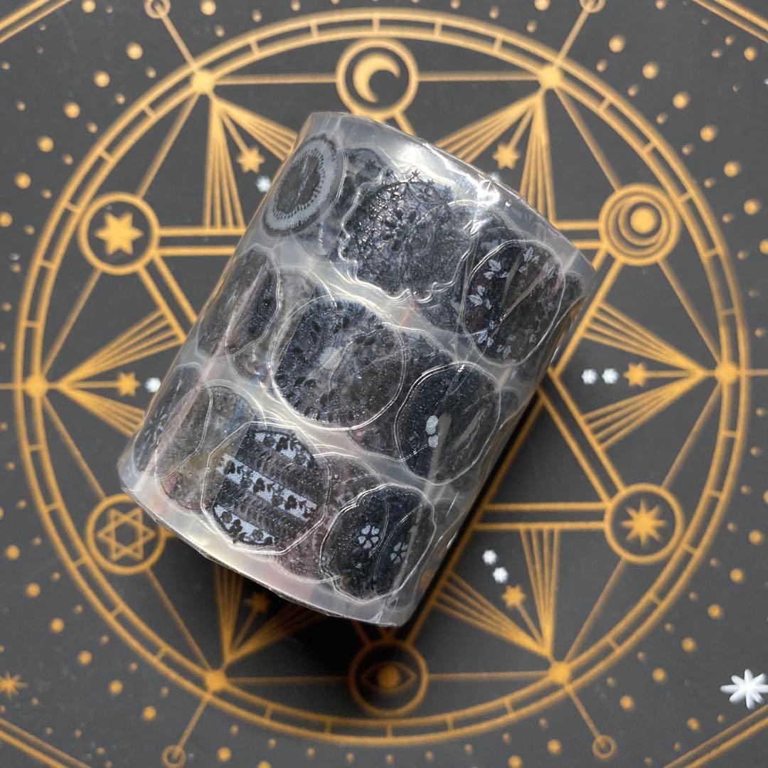 【8813】海外　マステ　5m巻売り　PETカッティング　レース　円形　黒