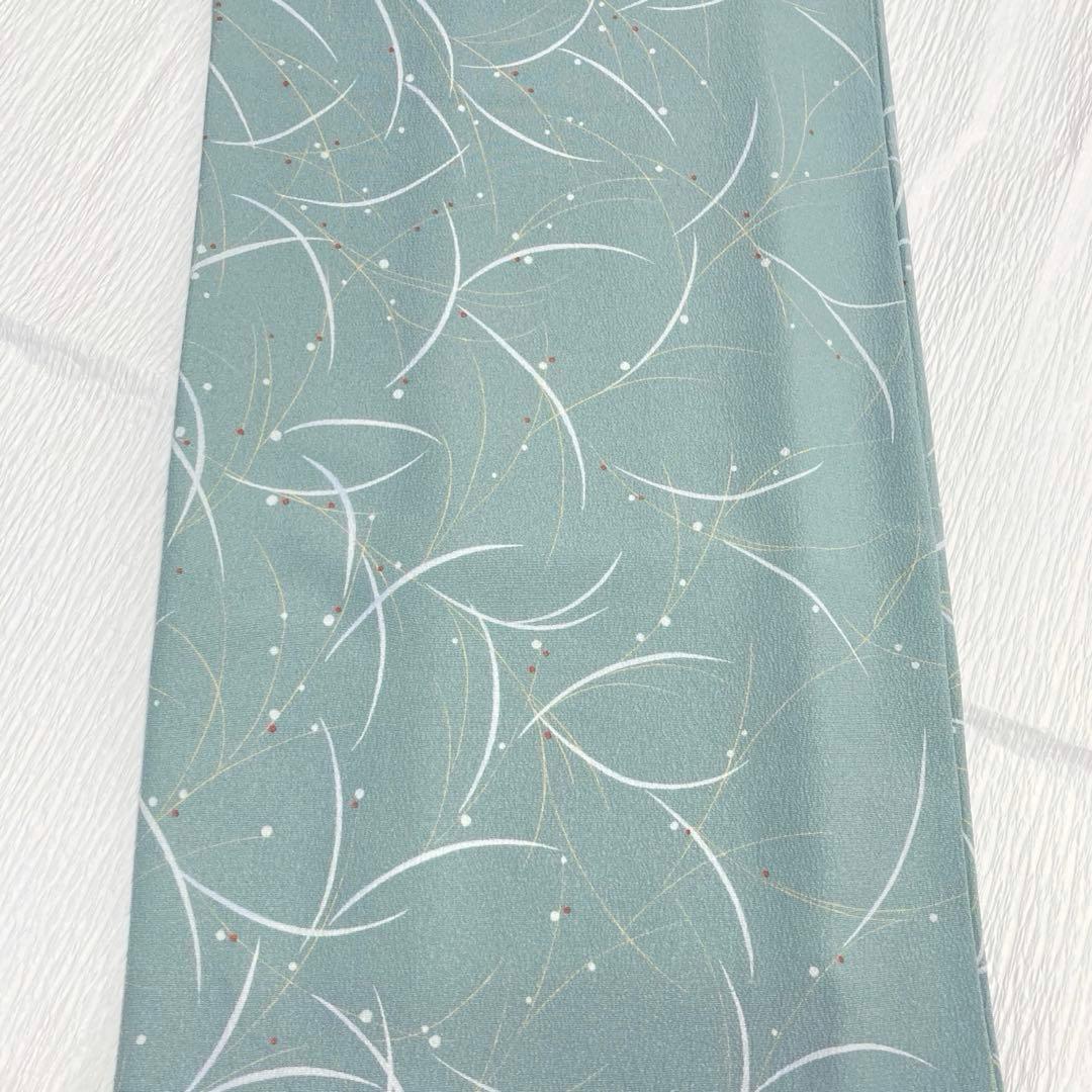 【美品✨】東レシルック　洗える着物　小紋　緑みのグレー　葉と実　袷　F1