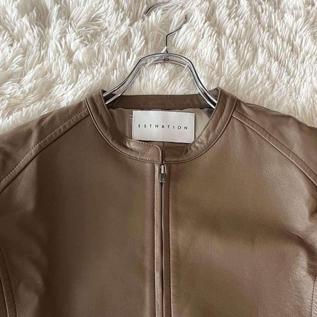 美品 エストネーション ライダースジャケット 本革 ラムレザー モカ 36