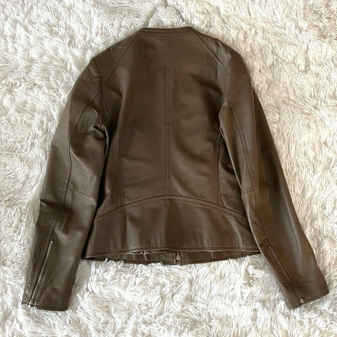 美品 エストネーション ライダースジャケット 本革 ラムレザー モカ 36