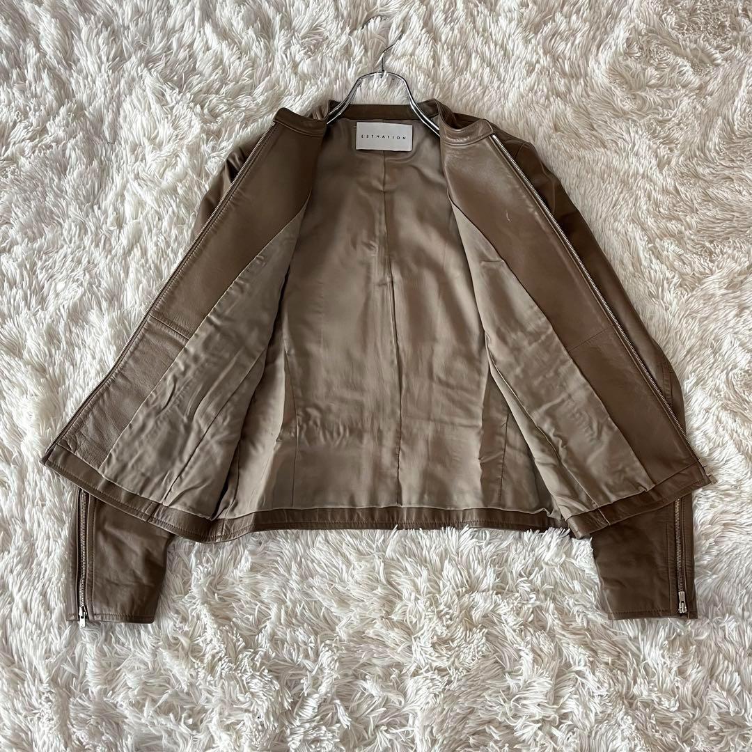 美品 エストネーション ライダースジャケット 本革 ラムレザー モカ 36