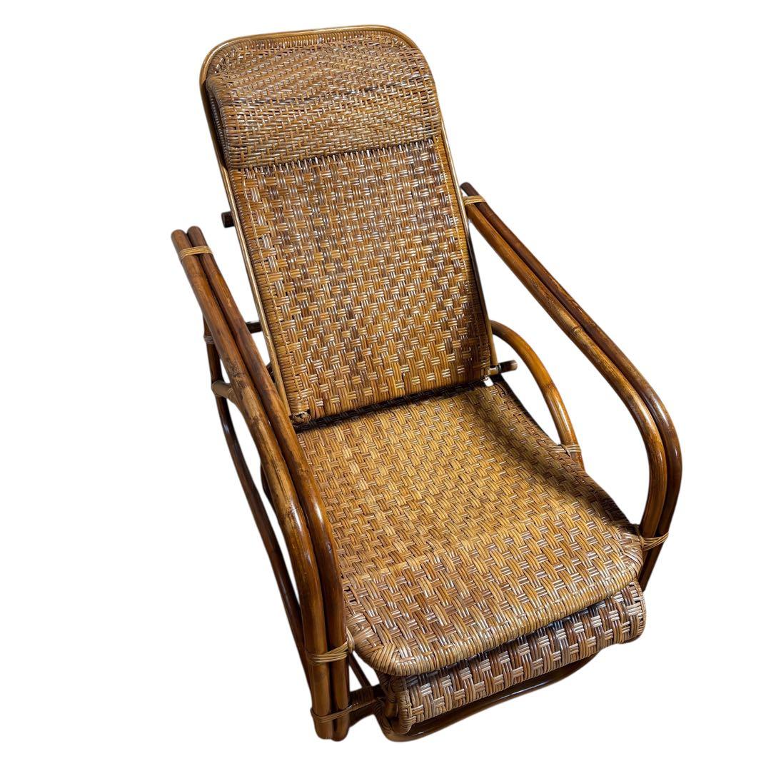 【送料無料】 ラタン 籐　リクライニング　チェア 収納　オットマン　イス