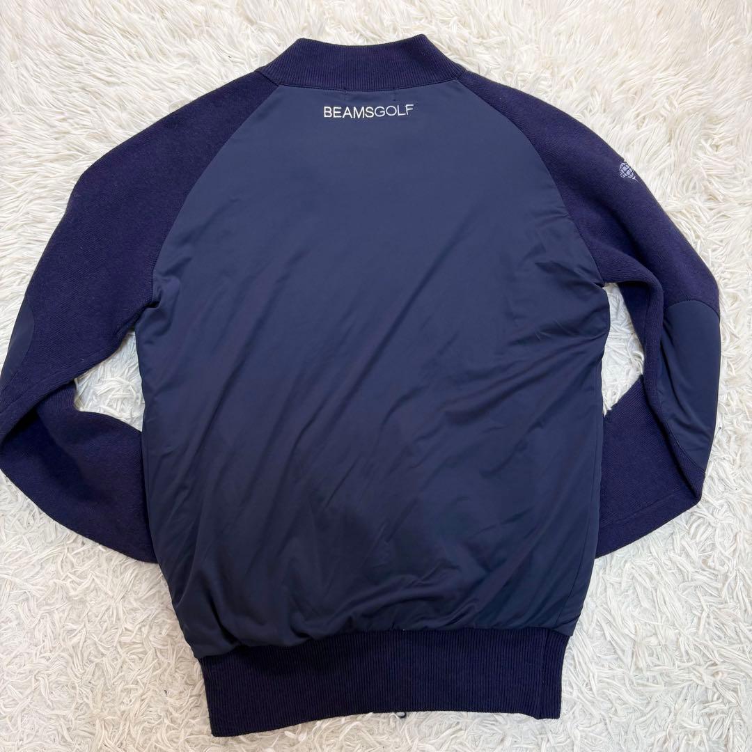 ビームスゴルフ　ニットジップ　ジャケット　シルク混　切替　中綿　ロゴ刺繍