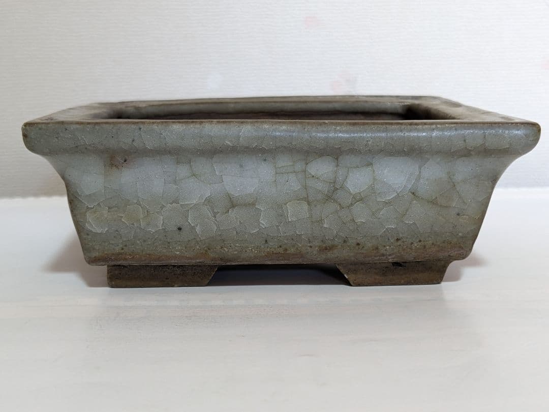 ♦小品盆栽鉢 辰の釘彫り印 長方形四足ミニ盆栽鉢？中国 国内 古美術骨董品