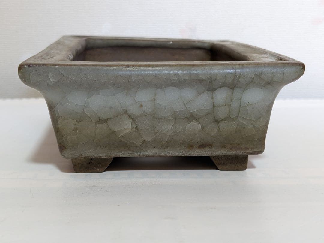 ♦小品盆栽鉢 辰の釘彫り印 長方形四足ミニ盆栽鉢？中国 国内 古美術骨董品