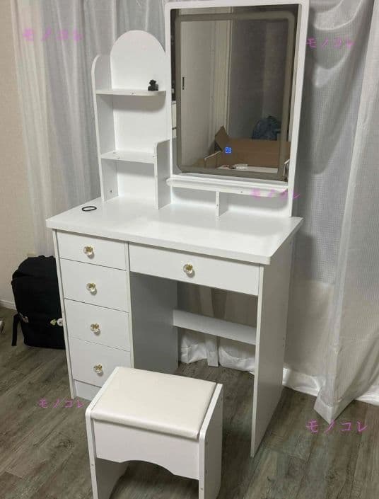 （モノコレ）ドレッサー 幅 80cm LED ライト スツール付き ホワイト