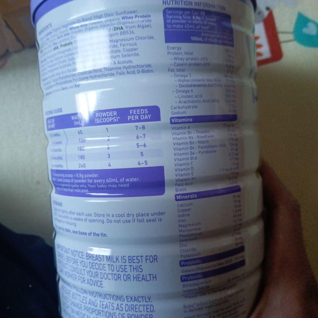 bubs Organic 粉ミルク 0-6ヶ月用 2缶セット