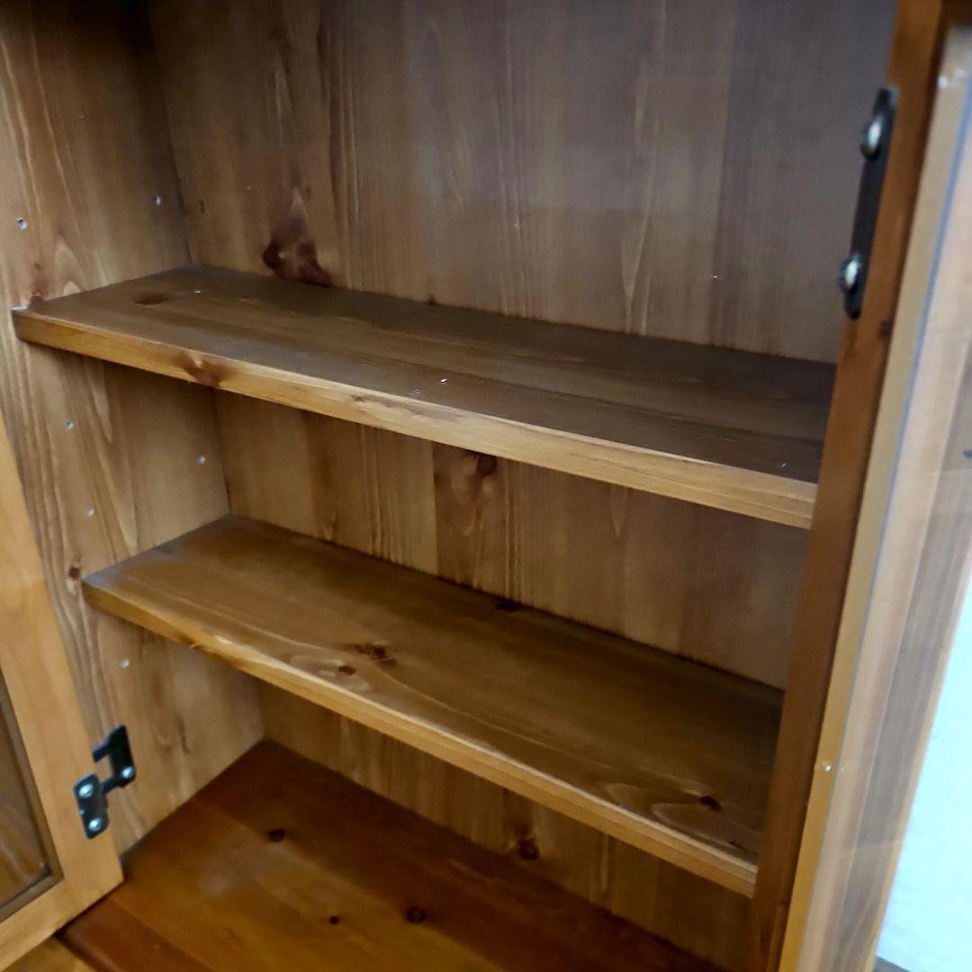 昭和アンティーク品　木製ガラス扉キャビネット 3段